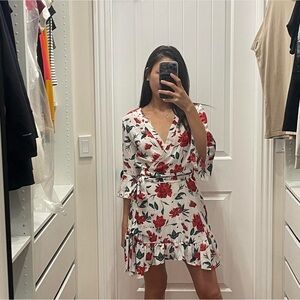 Floral Wrap Dress in Red and White